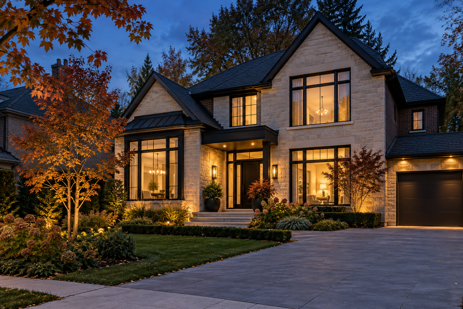 Illustrative Canadian home at dusk, not a property listing